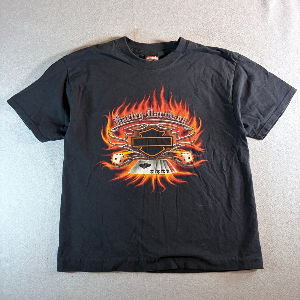 Harley Davidson Twin Cities T-Shirt Mens Large Black 2007‎ Deadmans Hand Flames